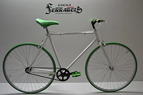 Biciclette da città : Cicli Ferrareis Fixed Bike Single Speed Bici Scatto Fisso 1v Bianco Verde Personalizzabile