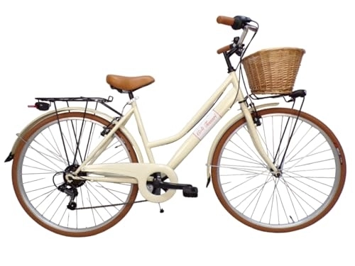 Biciclette da città : Cicli Tessari - bicicletta da donna bici da città city bike da passeggio 28'' con cambio vintage retro' beige cesto vimini