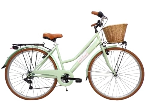 Biciclette da città : Cicli Tessari - bicicletta da donna bici da città city bike da passeggio 28'' con cambio vintage retro' verde cesto vimini