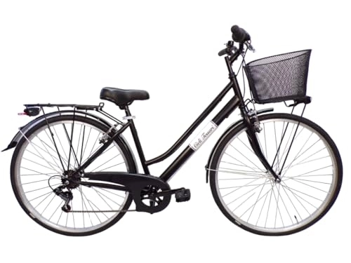 Biciclette da città : Cicli Tessari - bicicletta da donna bici da passeggio city bike 28'' trekking cambio 6 velocita' con cesto anteriore (nero)