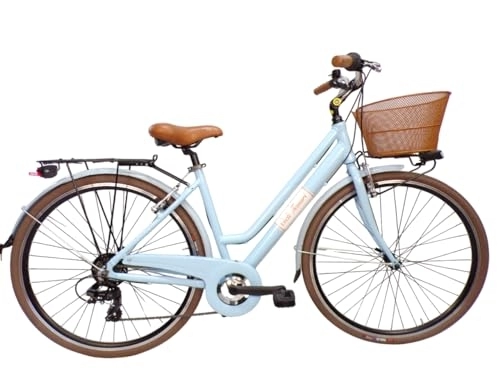 Biciclette da città : Cicli Tessari - bicicletta da donna telaio in ALLUMINIO bici city bike 28'' trekking cambio Shimano 6 velocita' (azzurro)