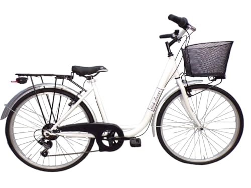 Biciclette da città : Cicli Tessari - bicicletta donna bici da passeggio city bike 26 cambio 6 velocita' telaio basso (bianco)