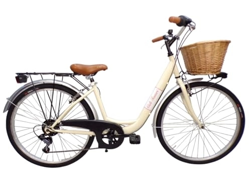 Biciclette da città : Cicli Tessari - bicicletta donna bici da passeggio city bike 26 cambio 6 velocita' telaio basso cesto in vimini vintage