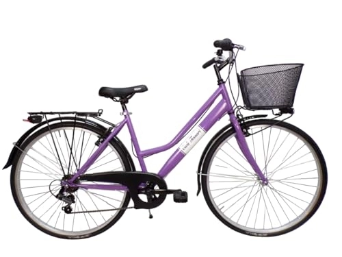 Biciclette da città : Cicli Tessari - bicicletta donna bici da passeggio city bike 28 trekking shimano 6v con cesto colore viola