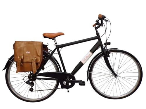 Biciclette da città : Cicli Tessari - bicicletta uomo bici da passeggio city bike 28'' vintage con borse laterali cambio 6 velocita
