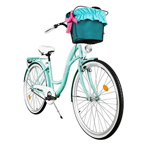 Biciclette da città : Comfort Bike con Cesto, Bicicletta da Città Donna, 3 velocità, Bianco, 24"