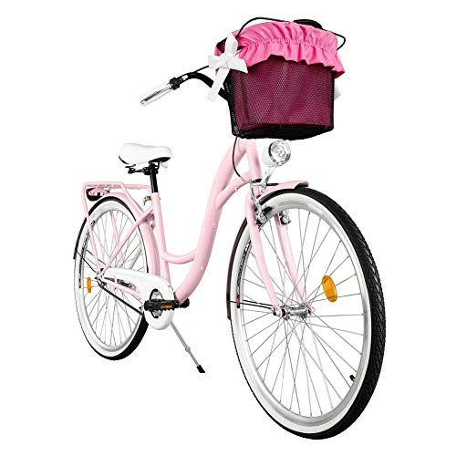 Biciclette da città : Comfort Bike con Cesto, Bicicletta da Città Donna, 3 velocità, Bianco, 24