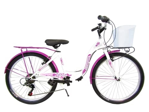 Biciclette da città : Coppi bicicletta da bambina bici per bimba city bike 24'' eta' anni 9, 10, 11, 12 (bianco)