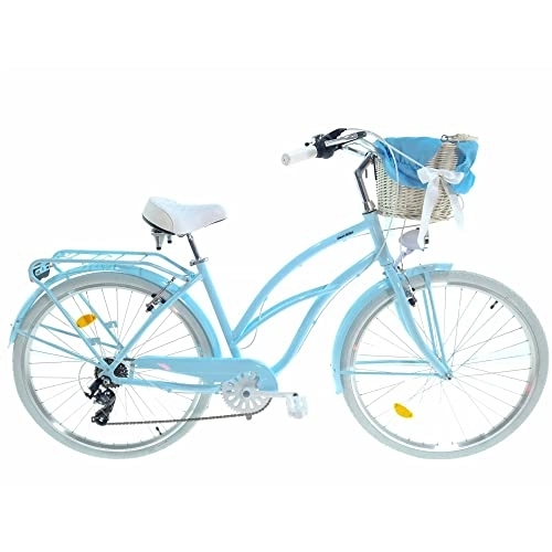 Biciclette da città : Davi Bianca Cruiser Premium Bike in alluminio 160-185 cm altezza, Bicicletta Bici Citybike Donna Vintage Retro, Luce Bici, 7 marce, City Bike da Donna, Bici da Donna, Bici da Città (Blu)