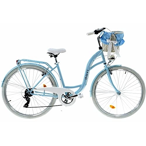 Biciclette da città : Davi Emma Premium Bici da Donna, 160-185 cm altezza, Bicicletta Bici Citybike Donna Vintage Retro, Luce Bici, 7 marce, City Bike da Donna, Bici da Donna, Bici da Città (Blu)