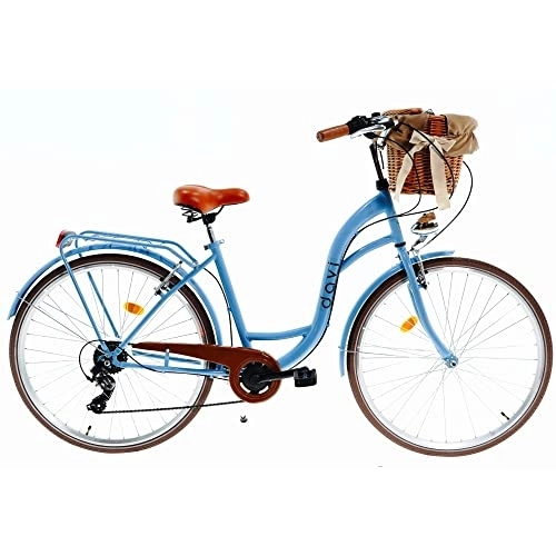 Biciclette da città : Davi Emma Premium Bici da Donna, 160-185 cm altezza, Bicicletta Bici Citybike Donna Vintage Retro, Luce Bici, 7 marce, City Bike da Donna, Bici da Donna, Bici da Città (Blu / Marrone)