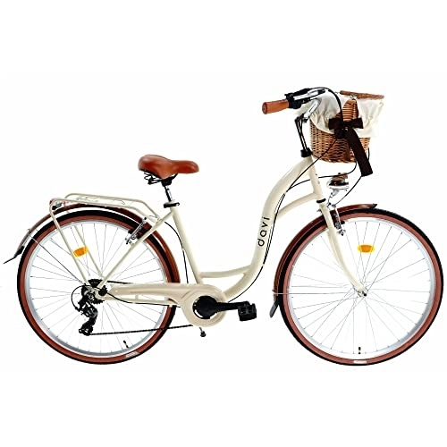 Biciclette da città : Davi Emma Premium Bici da Donna, 160-185 cm altezza, Bicicletta Bici Citybike Donna Vintage Retro, Luce Bici, 7 marce, City Bike da Donna, Bici da Donna, Bici da Città (Crema)