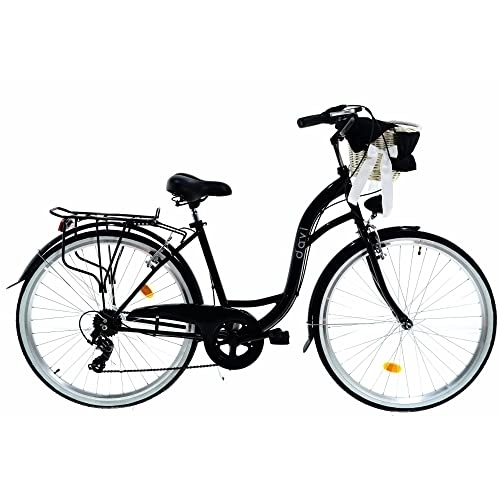 Biciclette da città : Davi Emma Premium Bici da Donna, 160-185 cm altezza, Bicicletta Bici Citybike Donna Vintage Retro, Luce Bici, 7 marce, City Bike da Donna, Bici da Donna, Bici da Città (Nero)