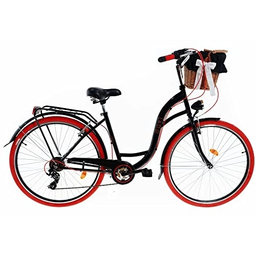 Biciclette da città : Davi Emma Premium Bici da Donna, 160-185 cm altezza, Bicicletta Bici Citybike Donna Vintage Retro, Luce Bici, 7 marce, City Bike da Donna, Bici da Donna, Bici da Città (Nero / Rosso)