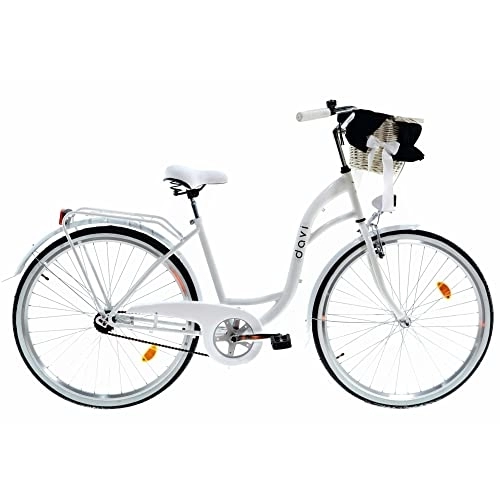 Biciclette da città : Davi Lila Premium Bici da Donna, 160-185 cm altezza, Bicicletta Bici Citybike Donna Vintage Retro, Luce Bici, 1 marcia, City Bike da Donna, Bici da Donna, Bici da Città (Bianco)