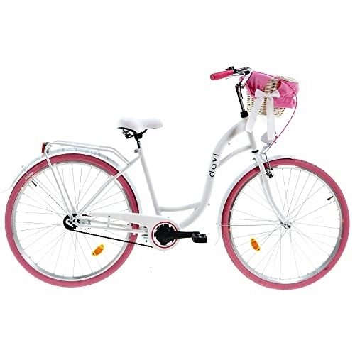 Biciclette da città : Davi Lila Premium Bici da Donna, 160-185 cm altezza, Bicicletta Bici Citybike Donna Vintage Retro, Luce Bici, 1 marcia, City Bike da Donna, Bici da Donna, Bici da Città (Bianco / Rosa)