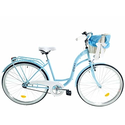 Biciclette da città : Davi Lila Premium Bici da Donna, 160-185 cm altezza, Bicicletta Bici Citybike Donna Vintage Retro, Luce Bici, 1 marcia, City Bike da Donna, Bici da Donna, Bici da Città (Blu)
