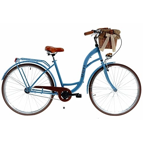 Biciclette da città : Davi Lila Premium Bici da Donna, 160-185 cm altezza, Bicicletta Bici Citybike Donna Vintage Retro, Luce Bici, 1 marcia, City Bike da Donna, Bici da Donna, Bici da Città (Blu / Marrone)
