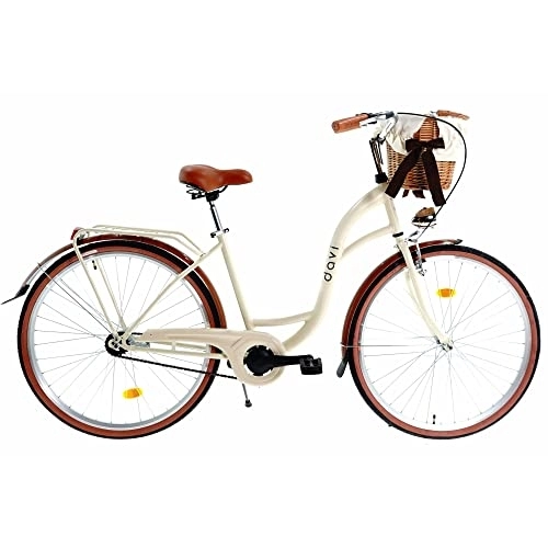 Biciclette da città : Davi Lila Premium Bici da Donna, 160-185 cm altezza, Bicicletta Bici Citybike Donna Vintage Retro, Luce Bici, 1 marcia, City Bike da Donna, Bici da Donna, Bici da Città (Crema)
