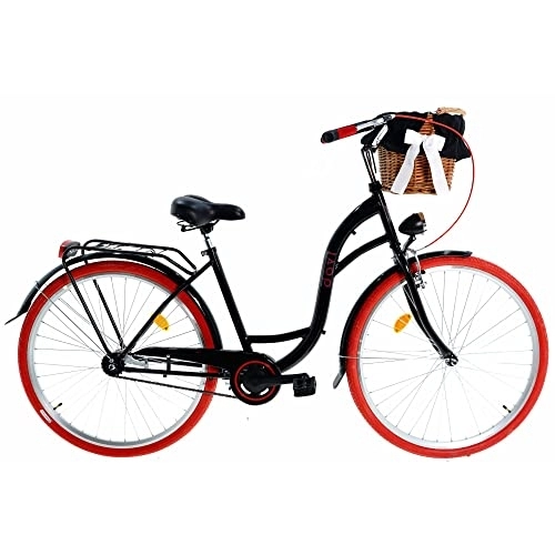 Biciclette da città : Davi Lila Premium Bici da Donna, 160-185 cm altezza, Bicicletta Bici Citybike Donna Vintage Retro, Luce Bici, 1 marcia, City Bike da Donna, Bici da Donna, Bici da Città (Nero / Rosso)