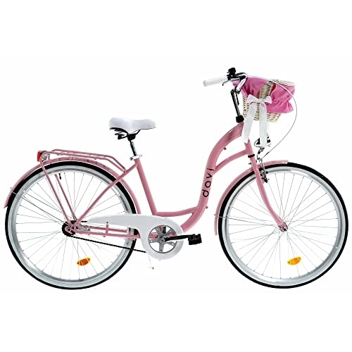 Biciclette da città : Davi Lila Premium Bici da Donna, 160-185 cm altezza, Bicicletta Bici Citybike Donna Vintage Retro, Luce Bici, 1 marcia, City Bike da Donna, Bici da Donna, Bici da Città (Rosa)