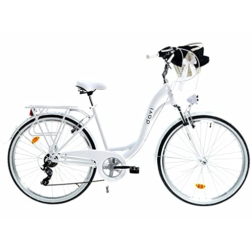 Biciclette da città : Davi Maria Premium Bike in alluminio 160-185 cm altezza, Bicicletta Bici Citybike Donna Vintage Retro, Luce Bici, 7 marce, City Bike da Donna, Bici da Donna, Bici da Città (Bianco)