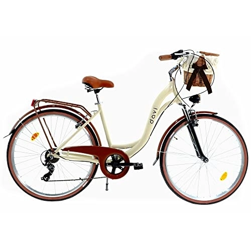 Biciclette da città : Davi Maria Premium Bike in alluminio 160-185 cm altezza, Bicicletta Bici Citybike Donna Vintage Retro, Luce Bici, 7 marce, City Bike da Donna, Bici da Donna, Bici da Città (Crema)