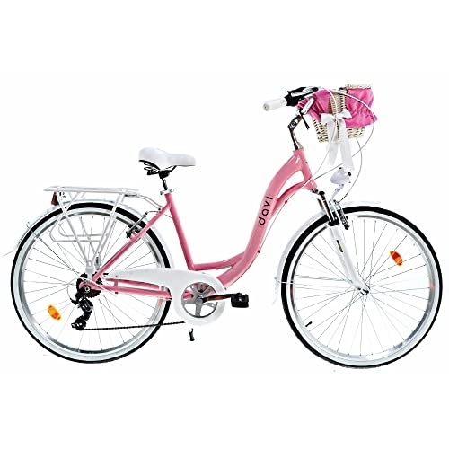 Biciclette da città : Davi Maria Premium Bike in alluminio 160-185 cm altezza, Bicicletta Bici Citybike Donna Vintage Retro, Luce Bici, 7 marce, City Bike da Donna, Bici da Donna, Bici da Città (Rosa)