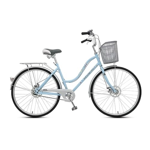 Biciclette da città : DELURA Bici Donna Vintage, Ruote da 24 o 26 Pollici per Adulti e Bambini Grandi, Telaio in Acciaio, Trasmissione a Velocità Singola (Color : Blue, Size : 24)