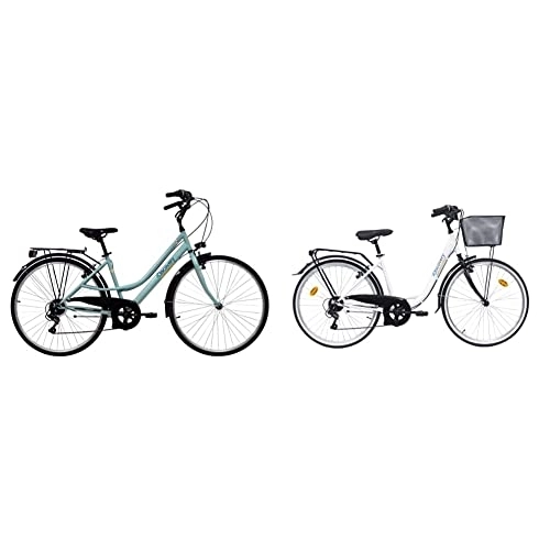 Biciclette da città : Discovery 28 Acciaio Donna, Bici Trekking Manhattan 28'' Cambio Shimano 6 Velocità Colore Verdino K500 & 26", City Bike Donna 26'' -Colore Bianco