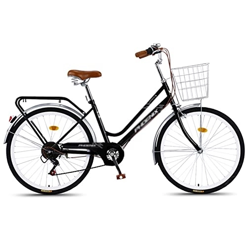 Biciclette da città : Dushiabu Bici da Strada per Bici da Città, Ruote da 24 / 26 Pollici, Trasmissione a 7 velocità, Portapacchi Posteriore, Colori Multipli, nero-24 Pollici