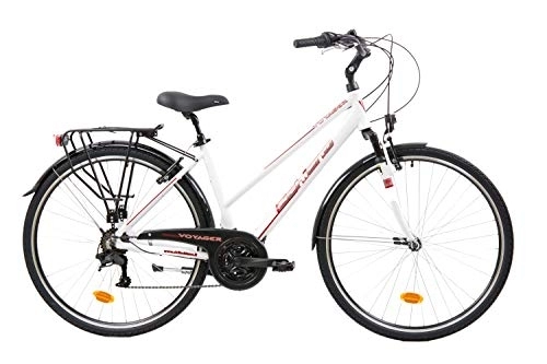 Biciclette da città : F.lli Schiano Voyager, Bici Trekking Donna, Bianco-Rosso, 28
