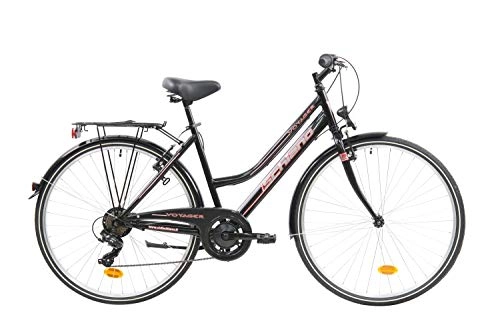 Biciclette da città : F.lli Schiano Voyager, Bici Trekking Donna, Nero-Rossa, 28''