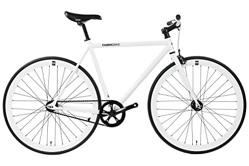 Biciclette da città : FabricBike- Bicicletta Fixie Bianco, Fixed Gear, Single Speed, Quadro Hi-Ten Acciaio, 10 kg, White & Black