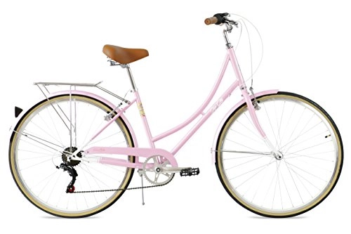 Biciclette da città : FabricBike Step City Bicicletta Vintage da Donna Retro Citybike, 7 Velocitá, Ruota da 28" (Candy Pink)