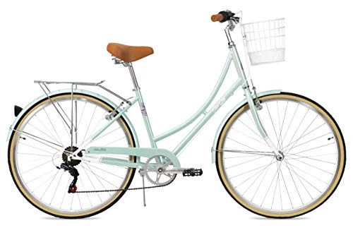 Biciclette da città : FabricBike Step City- Step City Bike da donna, Vintage Retro Urban Bike, City Bike in stile olandese con deragliatore Shimano e cestino. Sella confortevole. (Mint Green + Cestino)