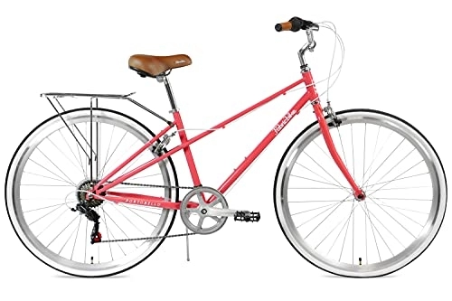 Biciclette da città : FabricBike Step City- Step City Bike da donna, Vintage Retro Urban Bike, City Bike in stile olandese con deragliatore Shimano e cestino. Sella confortevole (Portobello Coral)