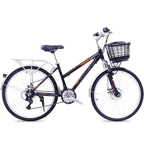 Biciclette da città : FXMJ Bici da Donna, Ruote da 26 Pollici, Bici da Città Confortevole, Bici da Donna a 7 velocità con Telaio in Alluminio, Arancia