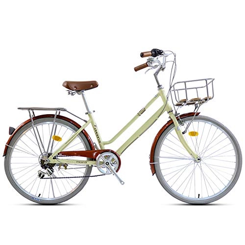 Biciclette da città : FXMJ Bici Ibrida per Uomo e Donna, Bici da Crociera a 7 velocità Comfort da Donna, Ruote da 24 Pollici, cestello Anteriore portante Elevato e Portapacchi Posteriori, C