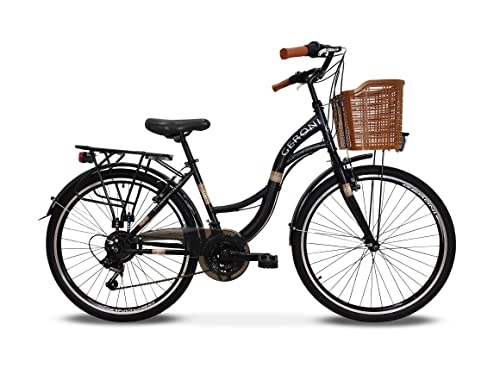 Biciclette da città : GERONI Bici Bicicletta City Bike Sirio 24'' Pollici Cambio Shimano a 21 Velocita' CTB Nera Città Unisex Uomo Donna