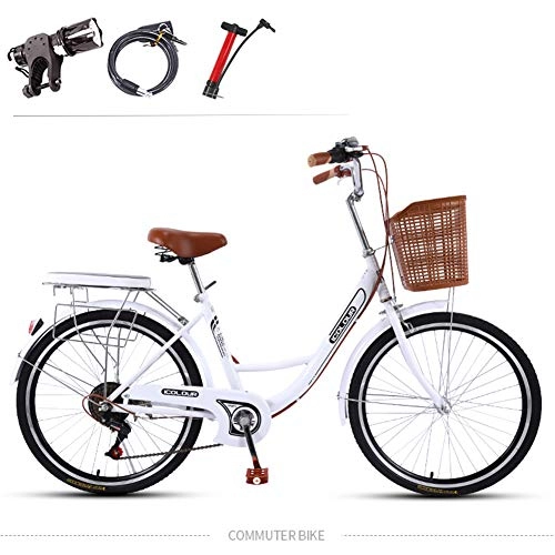 Biciclette da città : GHH 26" Bicicletta da Donna / Bici da Citt Bianco 7 velocit / con cestello, Lampada, Blocco Cavo, Strumento di Installazione