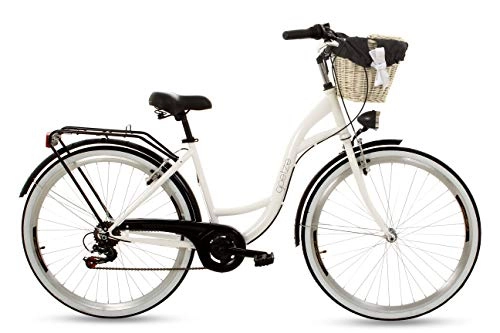 Biciclette da città : Goetze RGO052806-810403, Bicicletta Olandese da Donna, 28 B6 Pollici, 6 Marce, Illuminazione a LED, Bianco-Nero, M