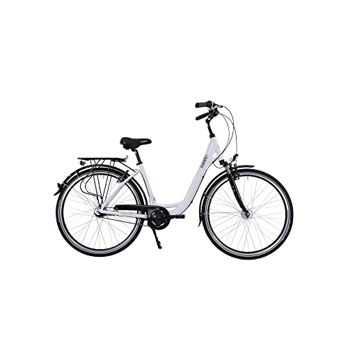 Biciclette da città : HAWK City Wave Deluxe Bicicletta da donna 26 pollici, colore bianco, bicicletta da città, leggera da donna, con cambio Shimano a 7 marce, freno a cerchio e dinamo a mozzo