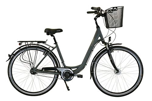 Biciclette da città : HAWK City Wave Deluxe Plus (con cestino) (grigio, 26 pollici) 7G