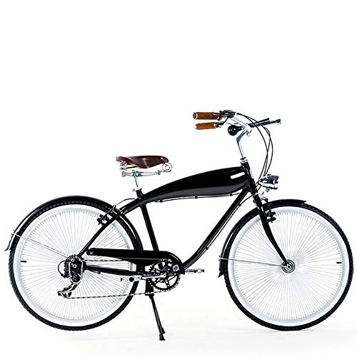 Biciclette da città : HHHKKK Bicicletta di Città City Bike da 26 Pollici, Cambio a 7 Marce, Fari a LED a Batteria Pedale in Alluminio Specchio Ovale retrò, Universale per Uomo e Donna