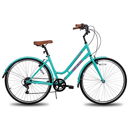 Biciclette da città : Hiland 700C Urban City Pendler bicicletta da donna con cambio Shimano a 7 velocità, comoda, retrò, per strada, città, 46 cm, blu