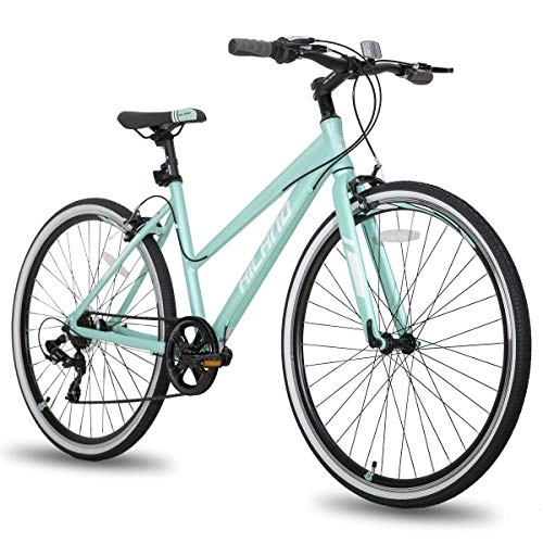 Biciclette da città : Hiland - Bicicletta ibrida Urban City da donna, bicicletta comoda 700C, con ruote a 7 velocità, colore verde menta…