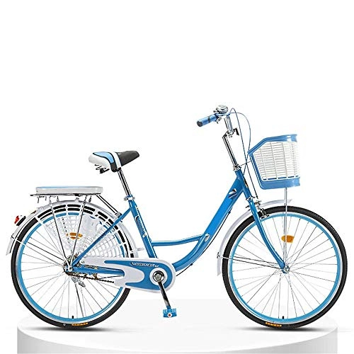 Biciclette da città : JHKGY - Bicicletta classica stile retrò, per pendolari, unisex, con portapacchi posteriore e cestello, per bici da adulto, blu, 66 cm