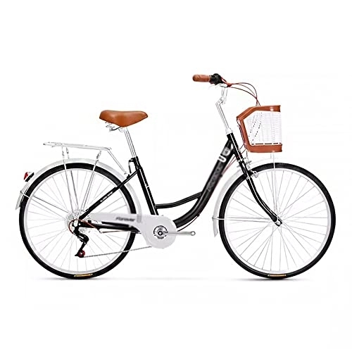 Biciclette da città : KAFELE Bike Per Adulti Ibridi, Bici A Pedale in Stile Vintage, Trasmissione A 7 Velocità, Rastrelliere Posteriore, Lavoro / Pendolarismo / Shopping, Nero, 24 inches