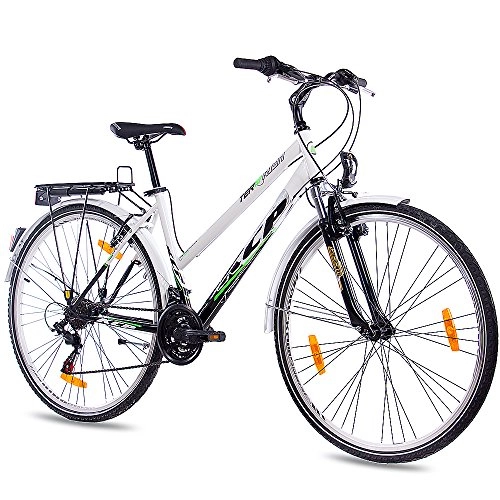 Biciclette da città : KCP, City Bike da 28 pollici con pneumatici da trekking, bici da donna Terrion Lady con cambio Shimano a 18 rapporti, colore nero e bianco